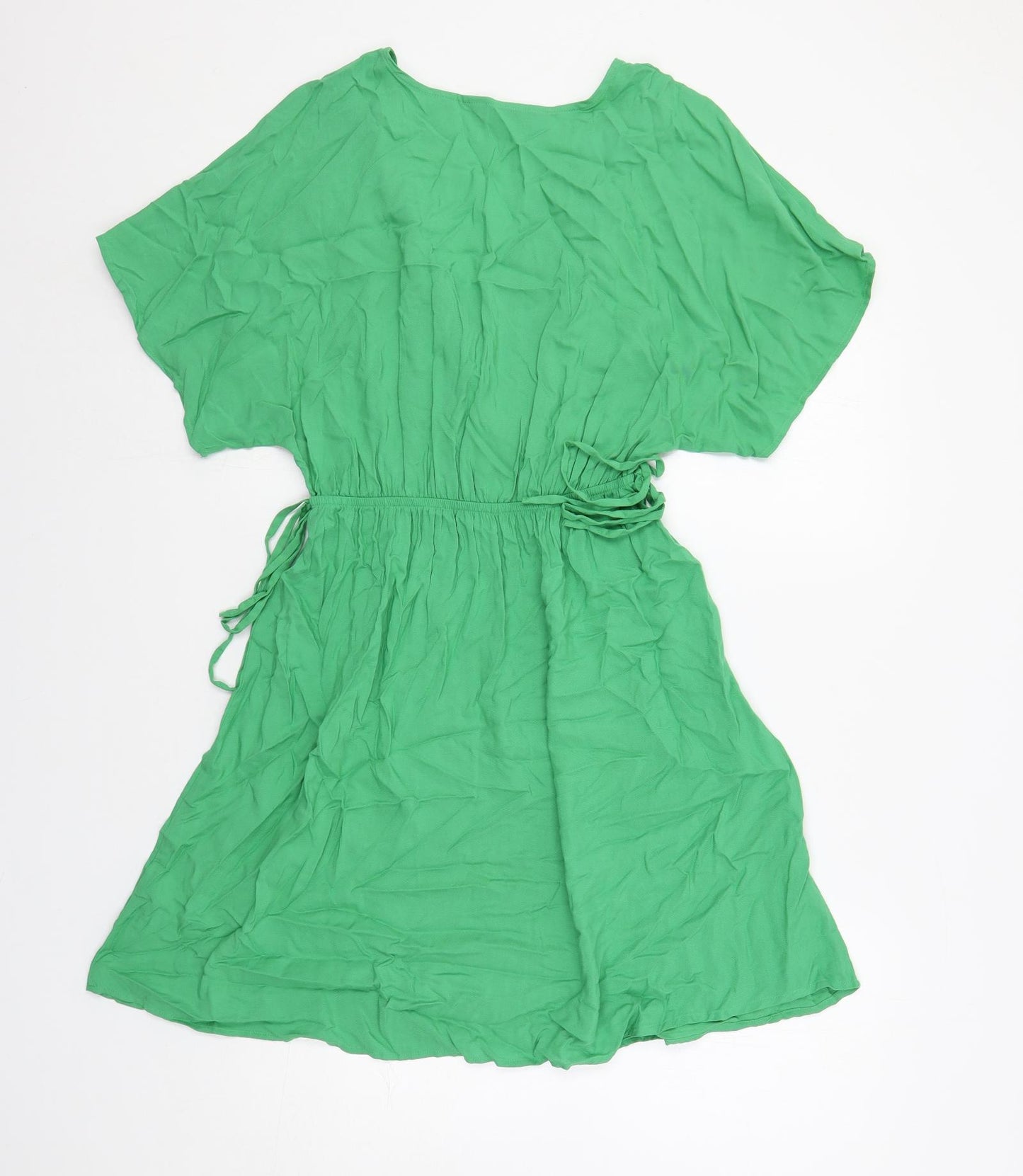 Marks and Spencer Womens Green Viscose A-Line Size 8 V-Neck Pullover - Tie Side