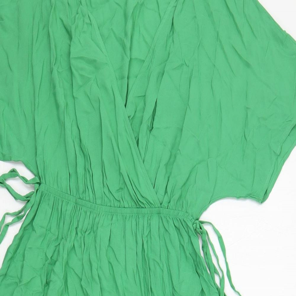 Marks and Spencer Womens Green Viscose A-Line Size 8 V-Neck Pullover - Tie Side