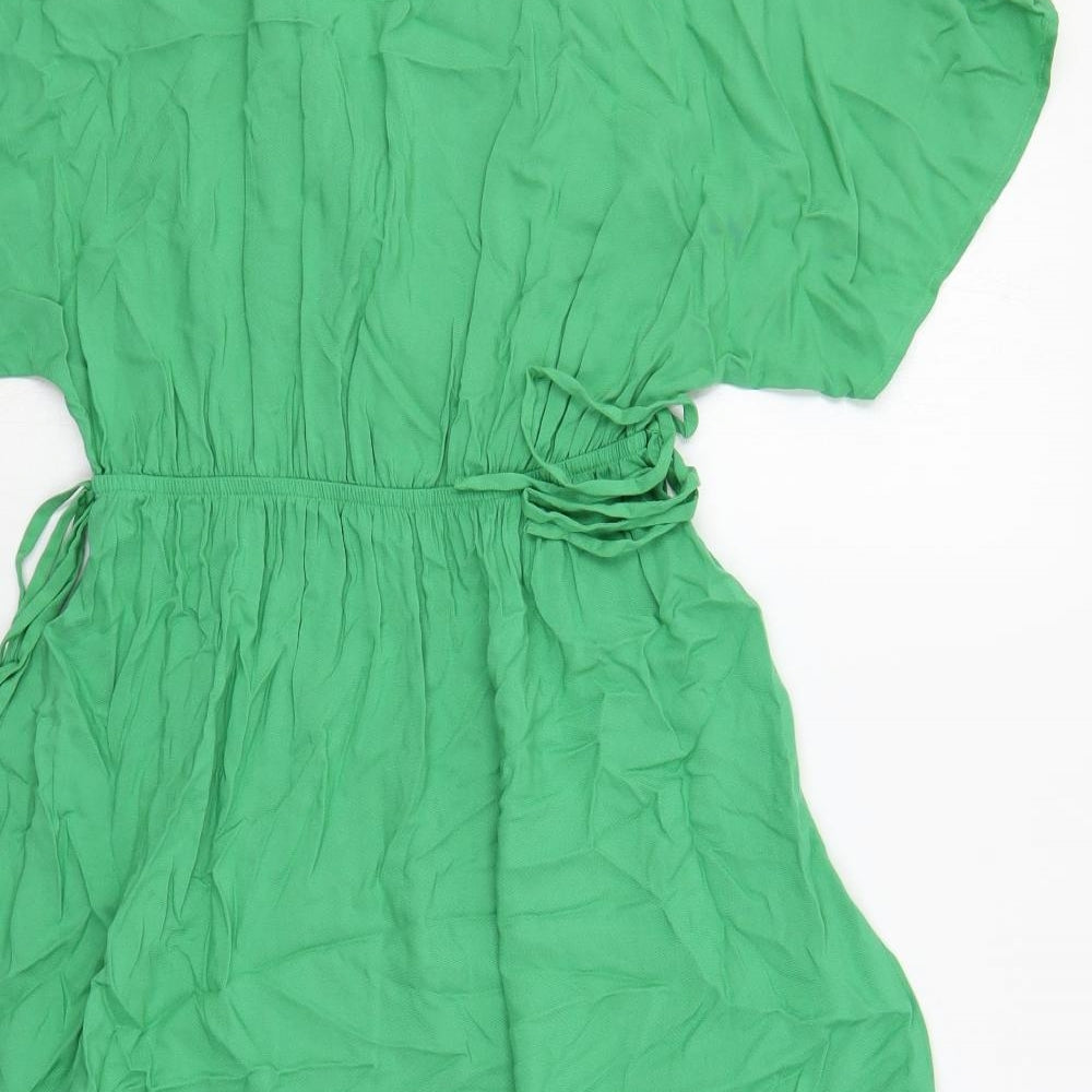 Marks and Spencer Womens Green Viscose A-Line Size 8 V-Neck Pullover - Tie Side
