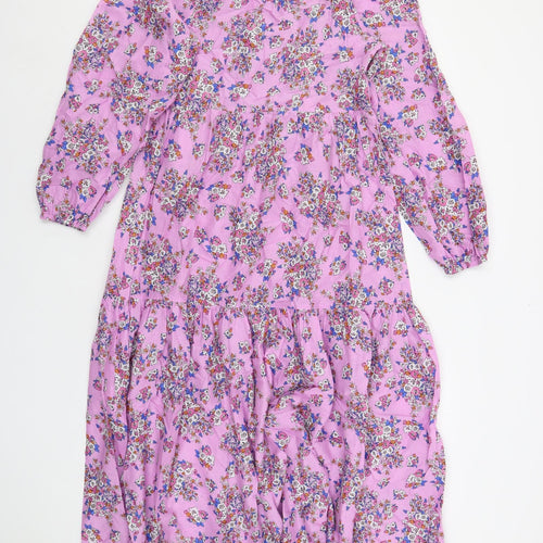 Marks and Spencer Womens Purple Floral Cotton Maxi Size 8 Round Neck Pullover - Keyhole Neckline