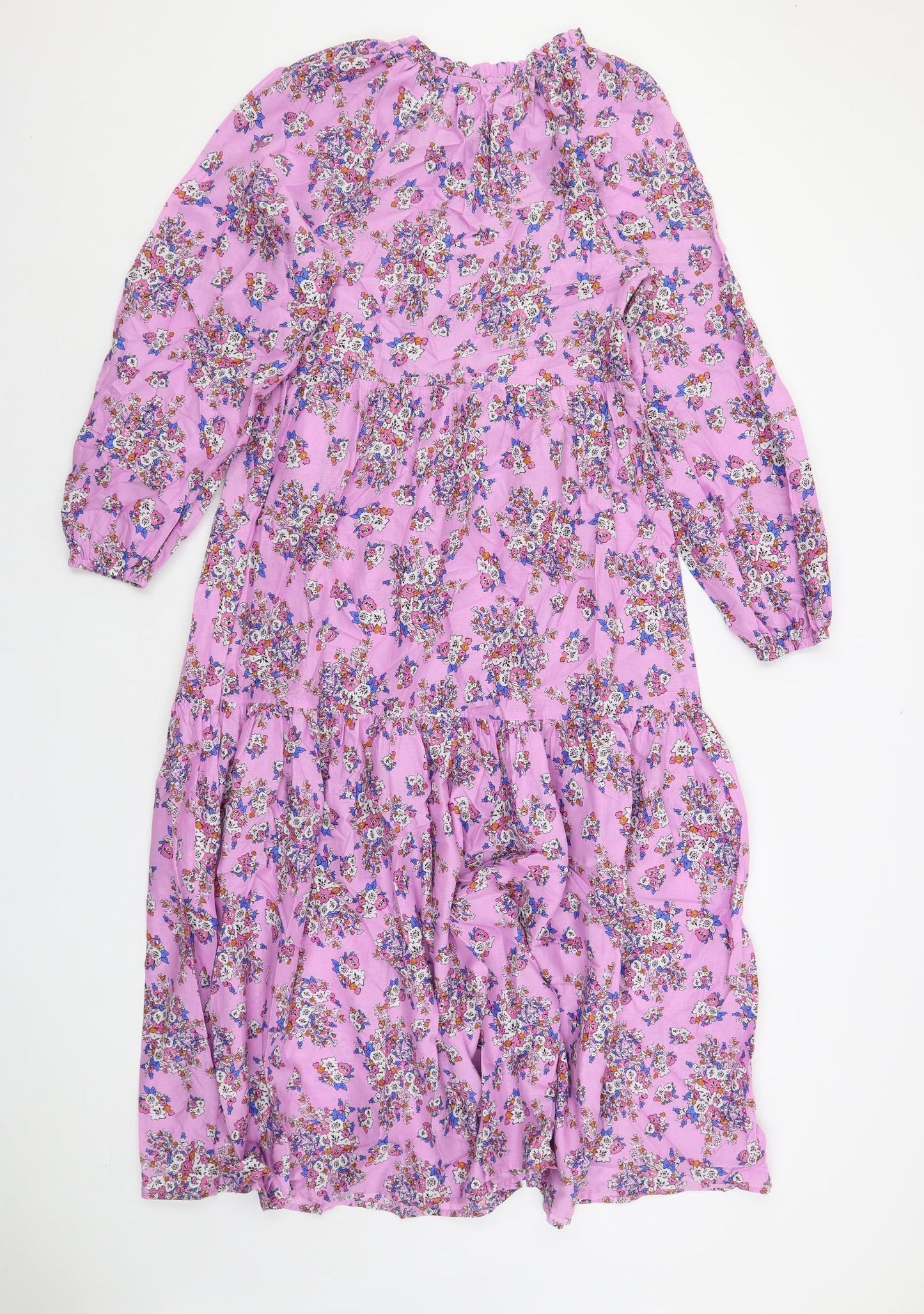 Marks and Spencer Womens Purple Floral Cotton Maxi Size 8 Round Neck Pullover - Keyhole Neckline