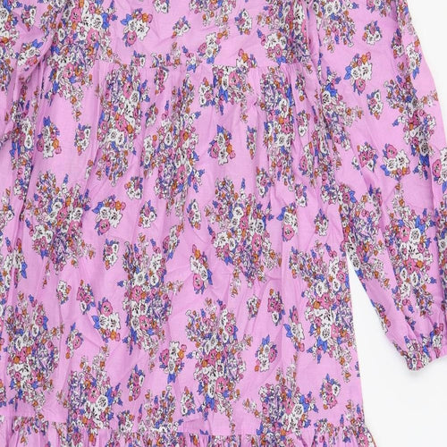 Marks and Spencer Womens Purple Floral Cotton Maxi Size 8 Round Neck Pullover - Keyhole Neckline