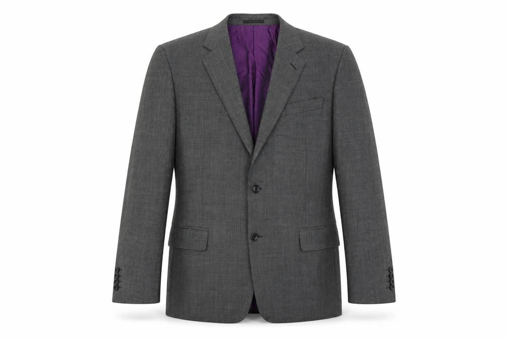 Front view of Racing Green men’s grey wool jacket suit jacket, size 44, regular