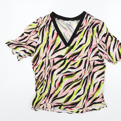 Marks and Spencer Womens Multicoloured Geometric Cupro Basic Blouse Size 10 V-Neck
