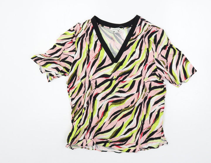 Marks and Spencer Womens Multicoloured Geometric Cupro Basic Blouse Size 10 V-Neck