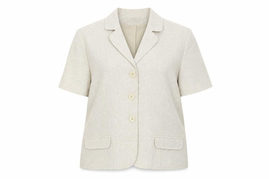 Front view of Selective women’s beige jacket blazer, size UK 18, button