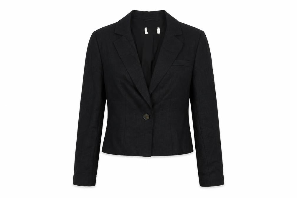 Front view of Marks & Spencer women’s black jacket blazer, size UK 8, button