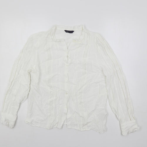 Marks and Spencer Womens White Viscose Basic Button-Up Size 14 Mock Neck