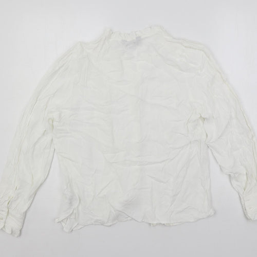 Marks and Spencer Womens White Viscose Basic Button-Up Size 14 Mock Neck