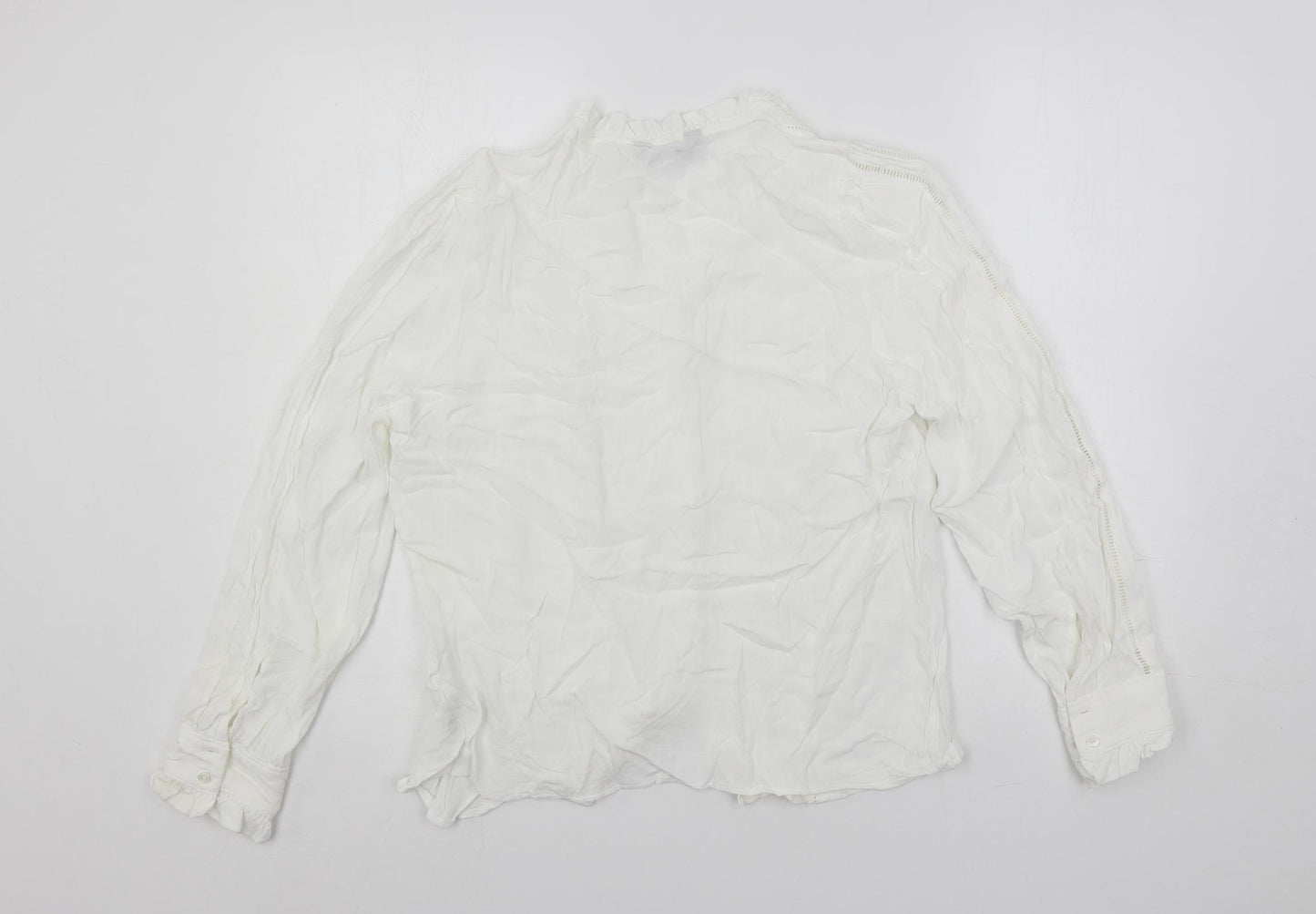 Marks and Spencer Womens White Viscose Basic Button-Up Size 14 Mock Neck