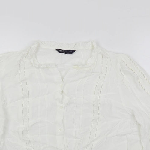 Marks and Spencer Womens White Viscose Basic Button-Up Size 14 Mock Neck