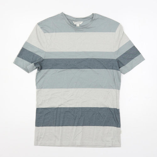 Autograph Mens Green Striped Cotton T-Shirt Size S Crew Neck