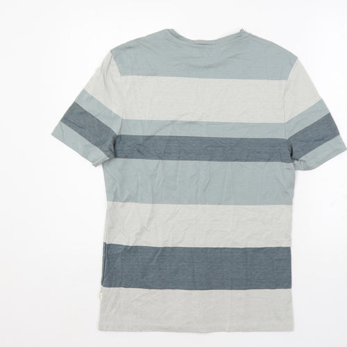 Autograph Mens Green Striped Cotton T-Shirt Size S Crew Neck