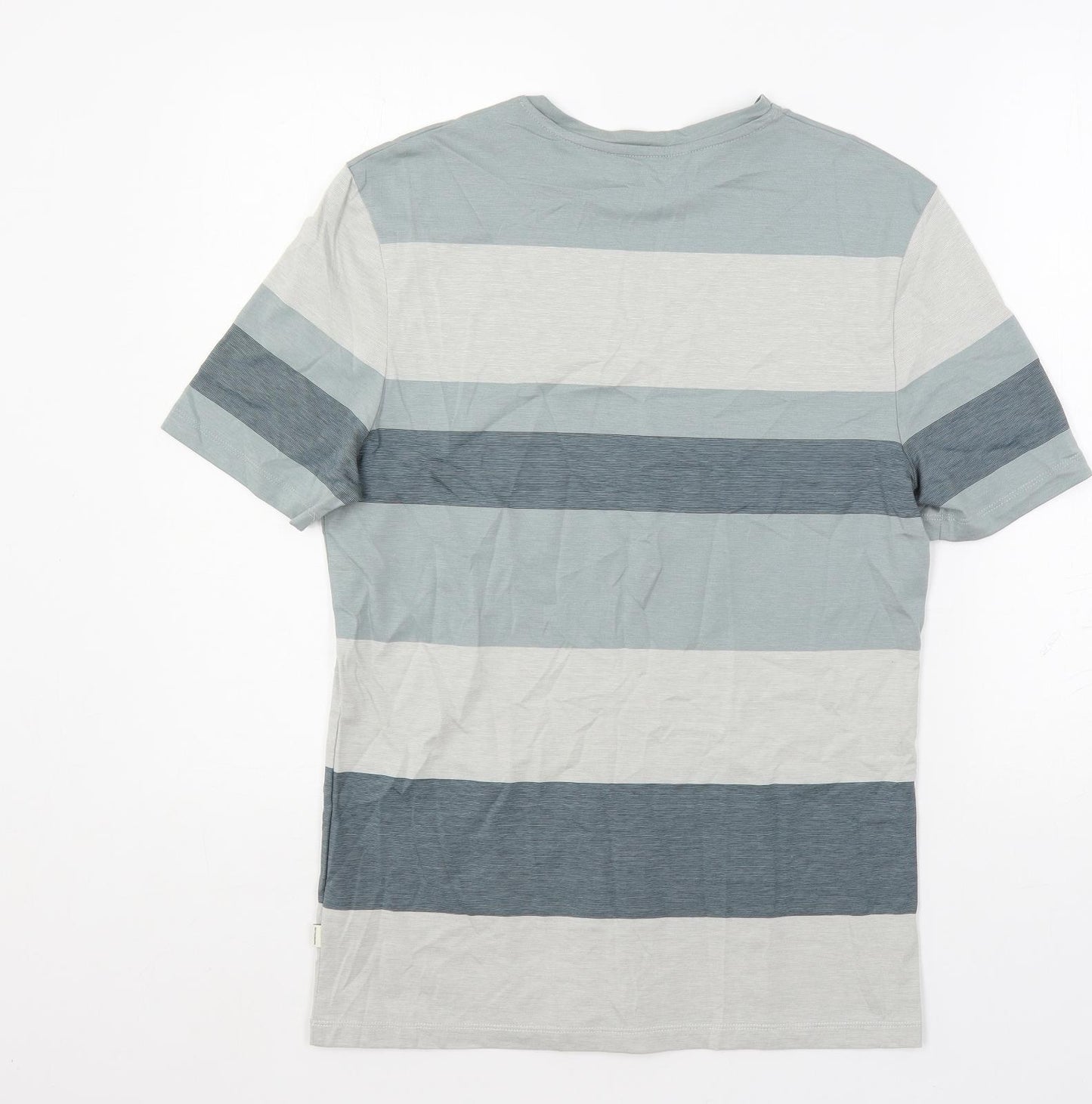 Autograph Mens Green Striped Cotton T-Shirt Size S Crew Neck