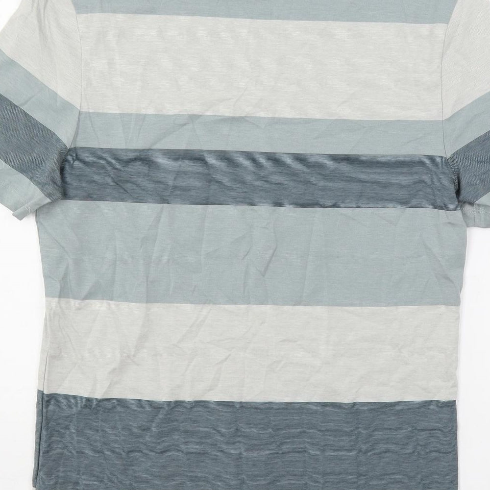 Autograph Mens Green Striped Cotton T-Shirt Size S Crew Neck