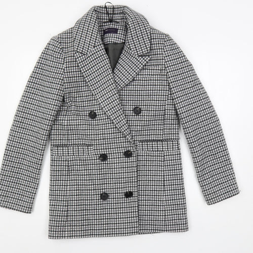 Marks and Spencer Womens Grey Geometric Pea Coat Coat Size 6 Button