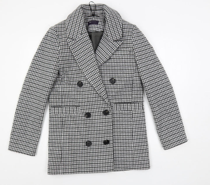 Marks and Spencer Womens Grey Geometric Pea Coat Coat Size 6 Button