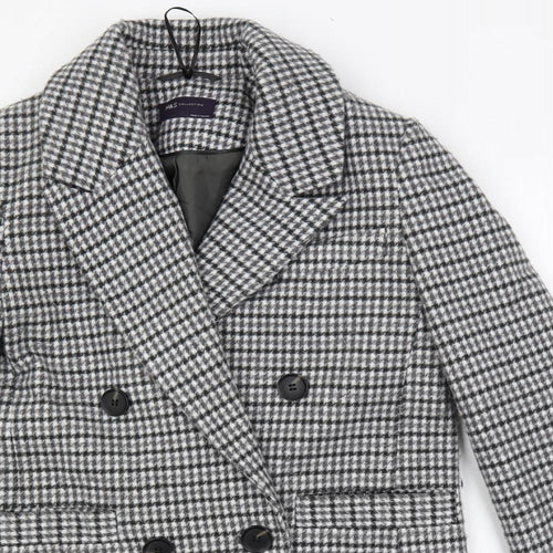 Marks and Spencer Womens Grey Geometric Pea Coat Coat Size 6 Button