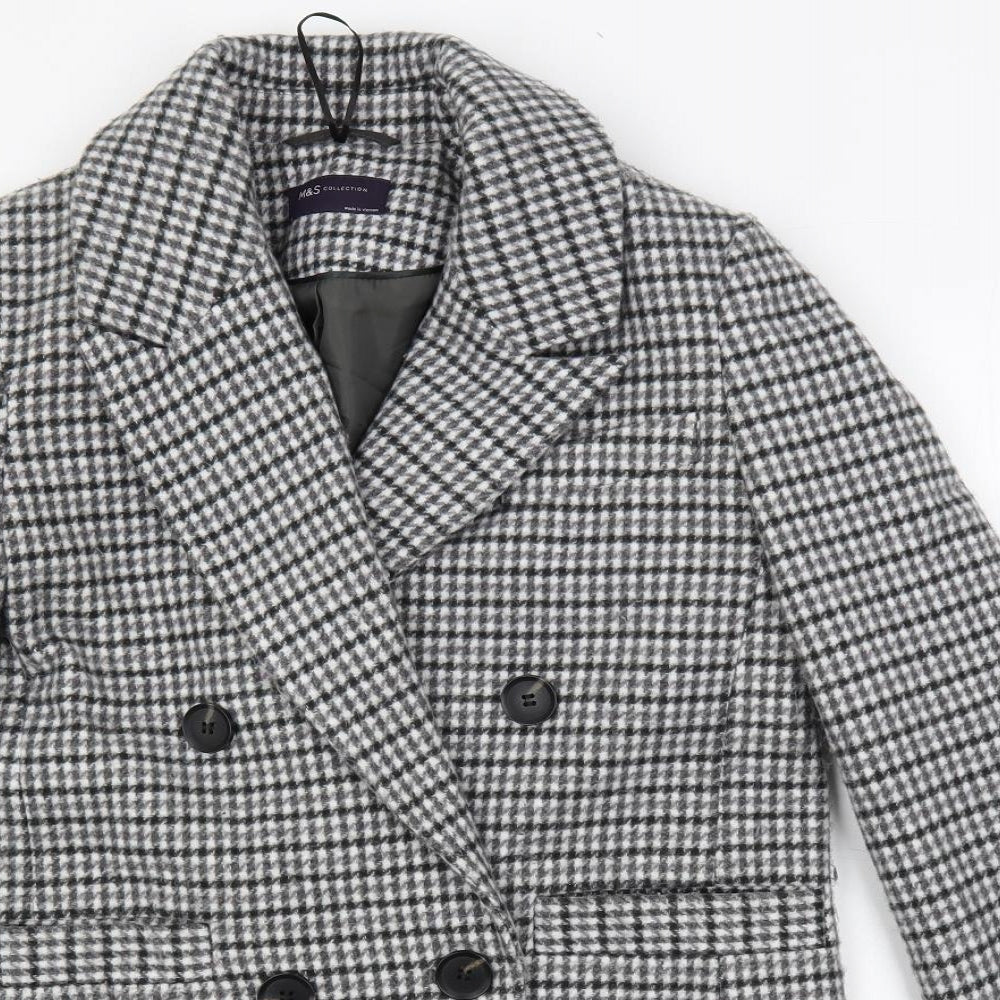 Marks and Spencer Womens Grey Geometric Pea Coat Coat Size 6 Button