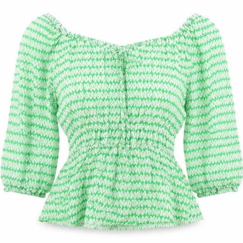 Marks and Spencer Womens Green Geometric Viscose Basic Blouse Size 6 Off the Shoulder - Elastic Waist