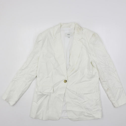 Marks and Spencer Womens White Jacket Blazer Size 14 Button