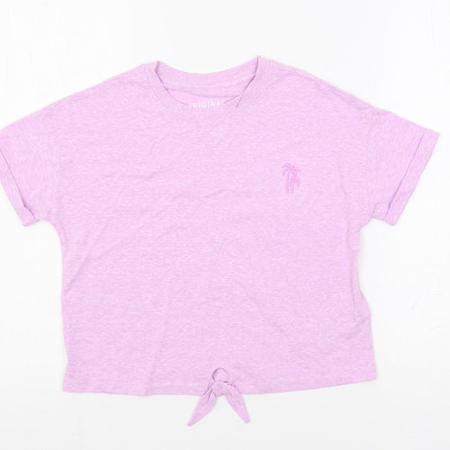 Marks and Spencer Girls Pink Polyester Pullover T-Shirt Size 9-10 Years Crew Neck Pullover - Tie Front Detail