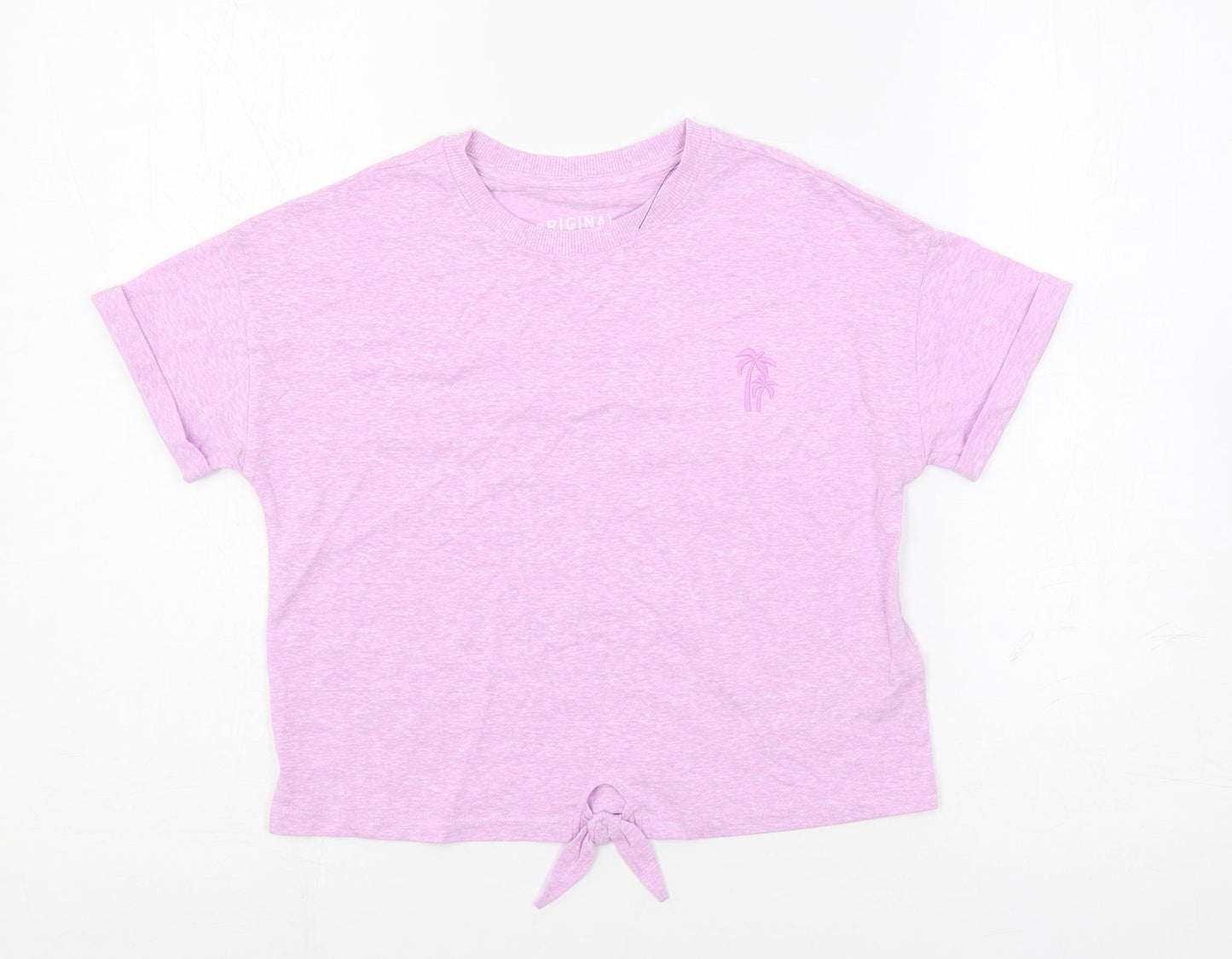 Marks and Spencer Girls Pink Polyester Pullover T-Shirt Size 9-10 Years Crew Neck Pullover - Tie Front Detail