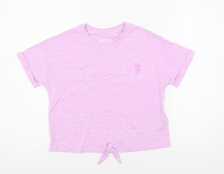 Marks and Spencer Girls Pink Polyester Pullover T-Shirt Size 9-10 Years Crew Neck Pullover - Tie Front Detail