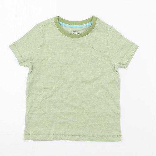 Marks and Spencer Boys Green Striped Cotton Pullover T-Shirt Size 2-3 Years Crew Neck Pullover