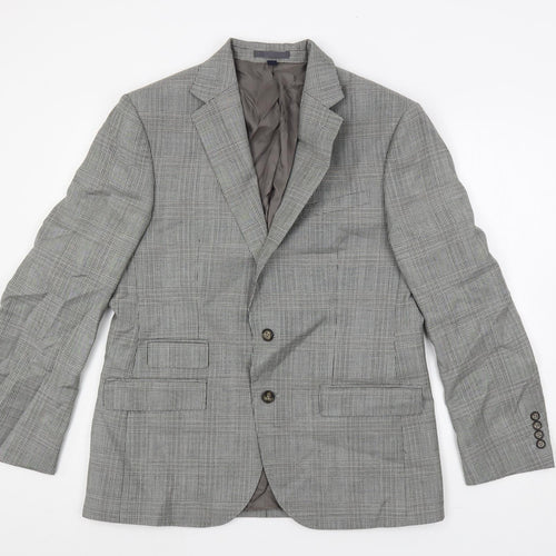 Marks and Spencer Mens Grey Plaid Wool Jacket Suit Jacket Size 40 Regular