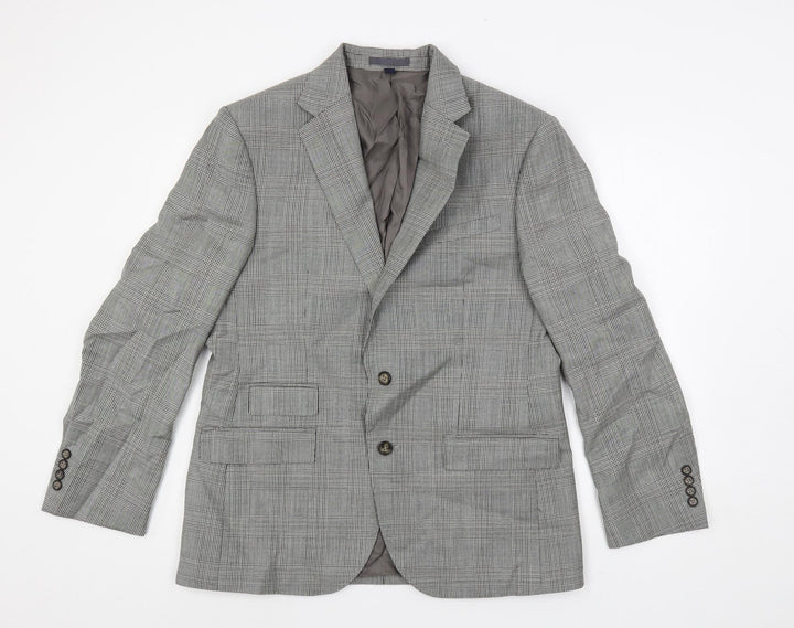 Marks and Spencer Mens Grey Plaid Wool Jacket Suit Jacket Size 40 Regular