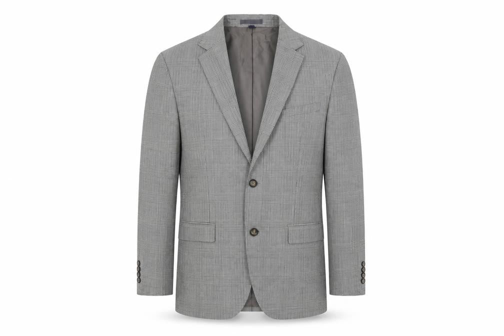 Front view of Marks & Spencer men’s grey plaid wool jacket suit jacket, size 40, regular