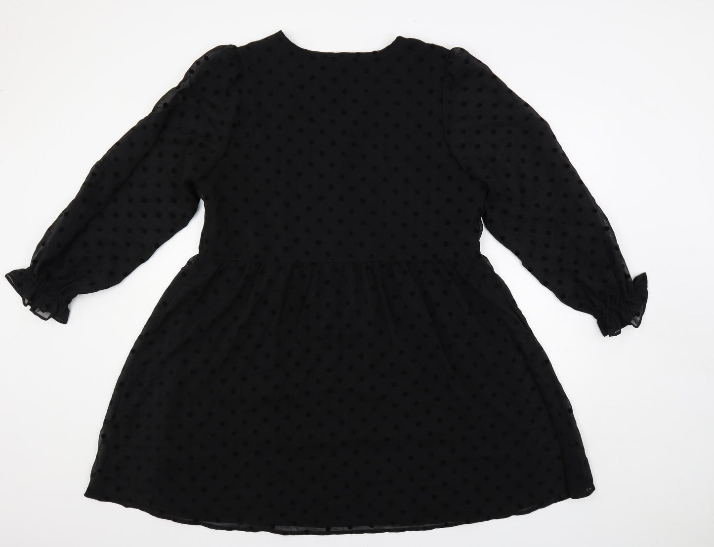 Marks and Spencer Womens Black Polka Dot Polyester A-Line Size 16 V-Neck Button - Lined