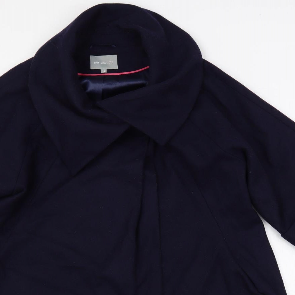 Per Una Womens Blue Overcoat Coat Size 14 Snap