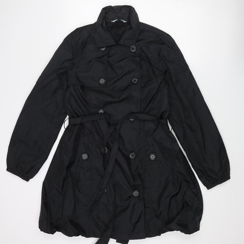 Red Herring Womens Black Trench Coat Coat Size 14 Button - Belted