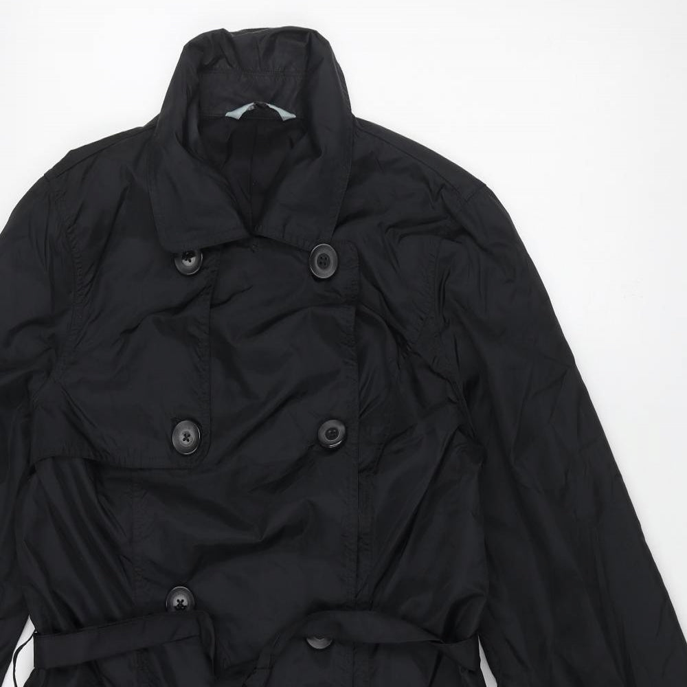 Red Herring Womens Black Trench Coat Coat Size 14 Button - Belted