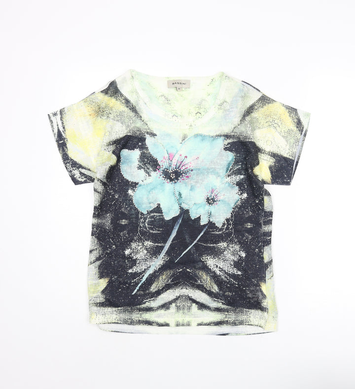 BASSINI Womens Multicoloured Polyester Basic Blouse Size M Round Neck - Floral Print
