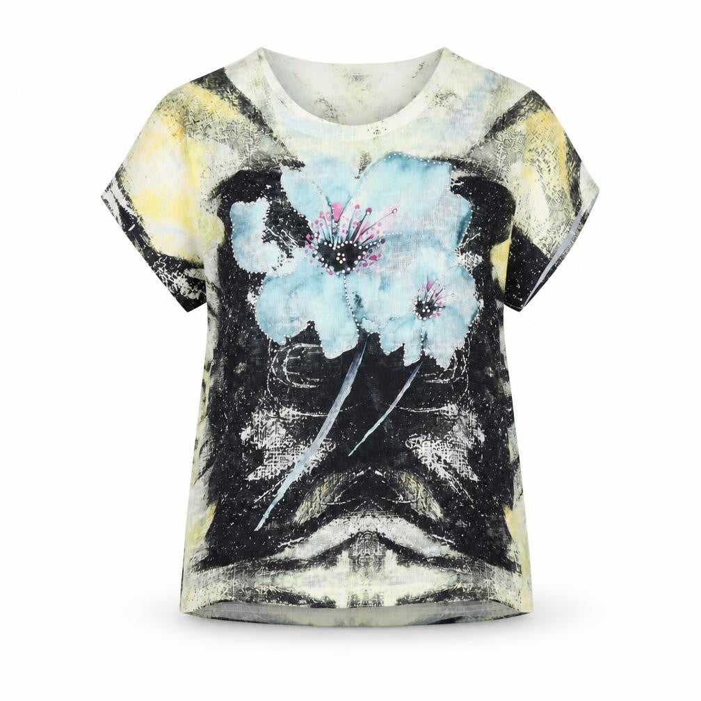 Front view of Bassini women’s multicoloured polyester basic blouse, size M, round neck - floral print