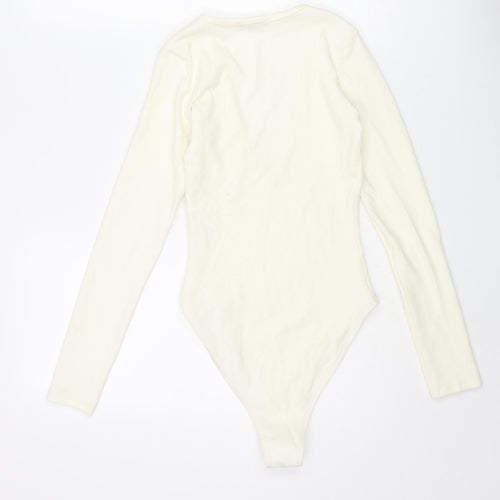 Zara Womens Ivory Polyester Bodysuit One-Piece Size S Snap - Ribbed