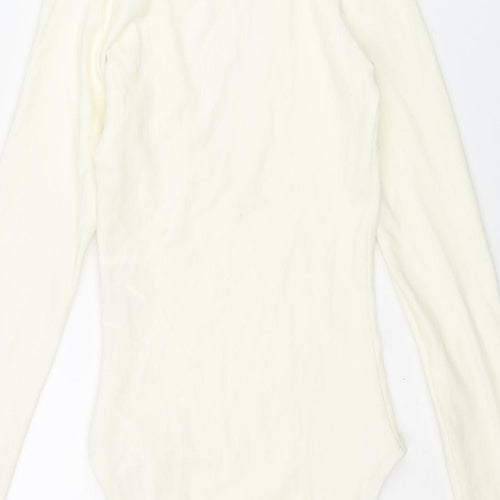 Zara Womens Ivory Polyester Bodysuit One-Piece Size S Snap - Ribbed