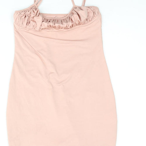Oh Polly Womens Pink Polyester Mini Size 10 Scoop Neck Pullover - Rouched
