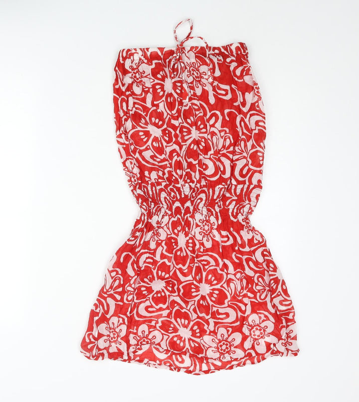 New Look Womens Red Floral Cotton Cover Up Size 8 - Bow