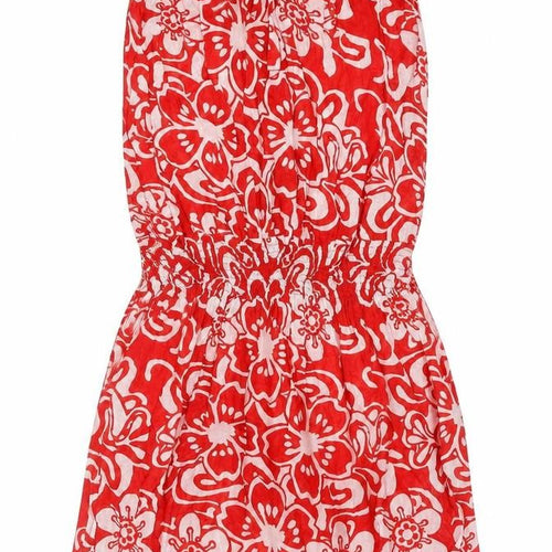 New Look Womens Red Floral Cotton Cover Up Size 8 - Bow