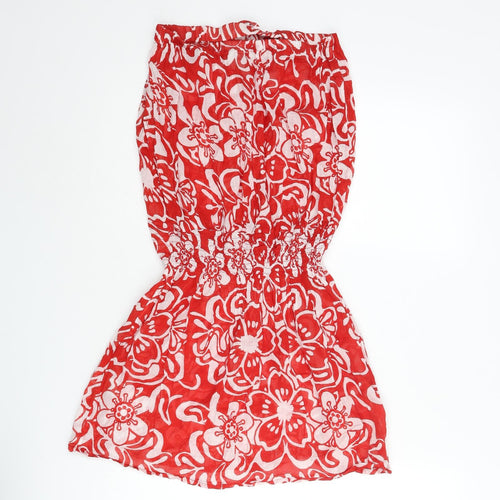 New Look Womens Red Floral Cotton Cover Up Size 8 - Bow