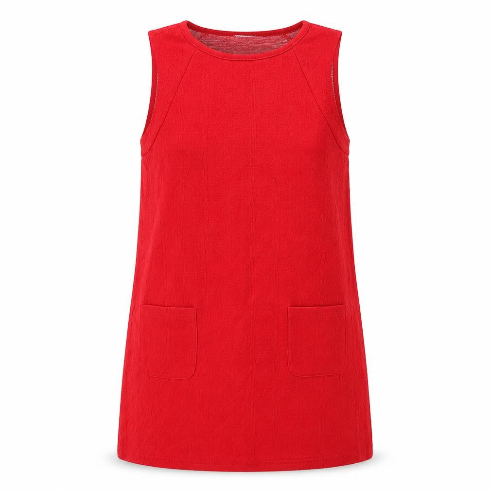 Front view of Cooperative women’s red acrylic shift, size S, round neck pullover - textured
