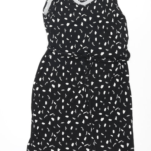 M&Co Womens Black Geometric Viscose Shift Size 10 V-Neck Pullover - Belted