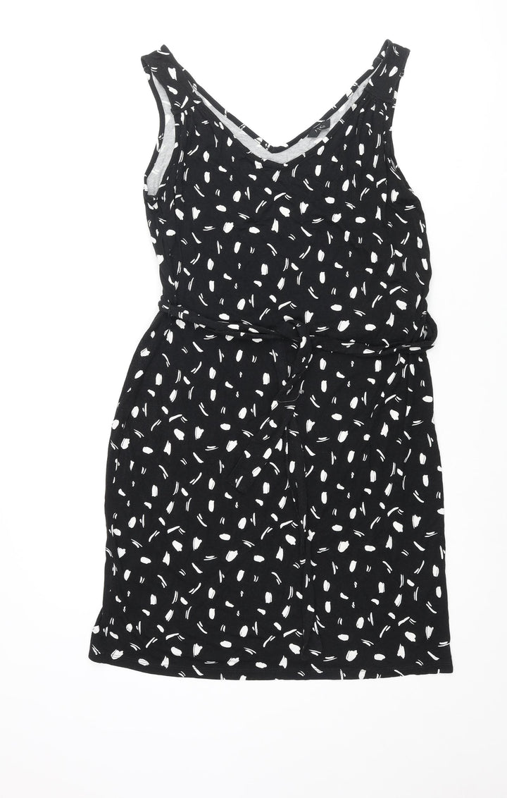 M&Co Womens Black Geometric Viscose Shift Size 10 V-Neck Pullover - Belted