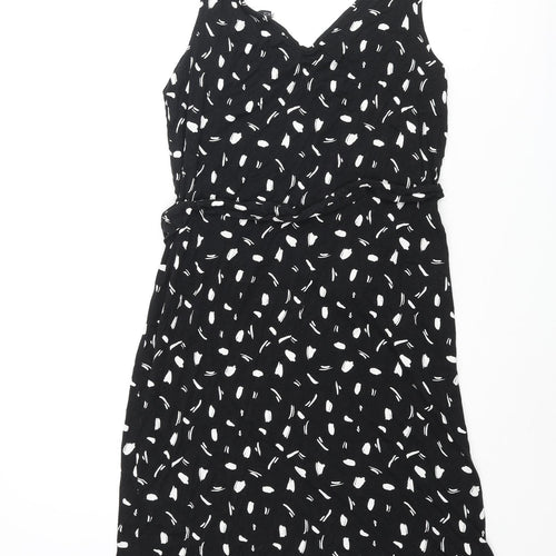 M&Co Womens Black Geometric Viscose Shift Size 10 V-Neck Pullover - Belted
