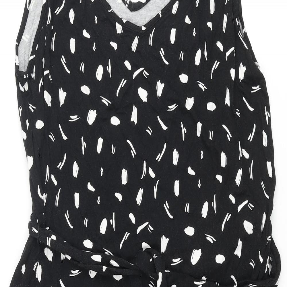 M&Co Womens Black Geometric Viscose Shift Size 10 V-Neck Pullover - Belted
