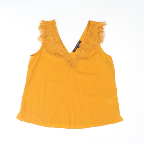 French Connection Womens Yellow Polyester Camisole Blouse Size S V-Neck - Lace Detail